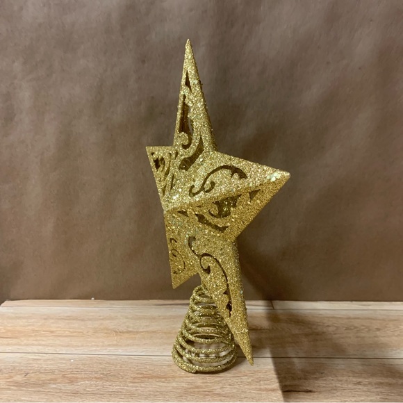 New! Kurt S Adler Star Christmas Tree Topper 8” Gold Glitter 5 Point - Picture 4 of 10